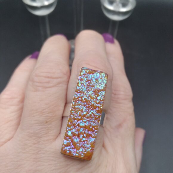 Titanium Druzy 925 Silver Plated  Ring  Size 8.5 - Picture 4 of 5